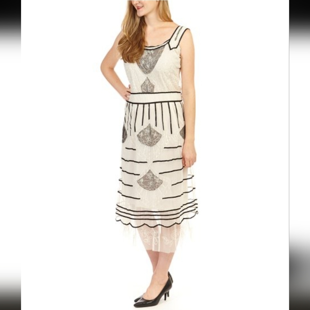 Nataya Titanic Party Formal Dress White Lace Wedding Embroidered Tulle Midi NEW